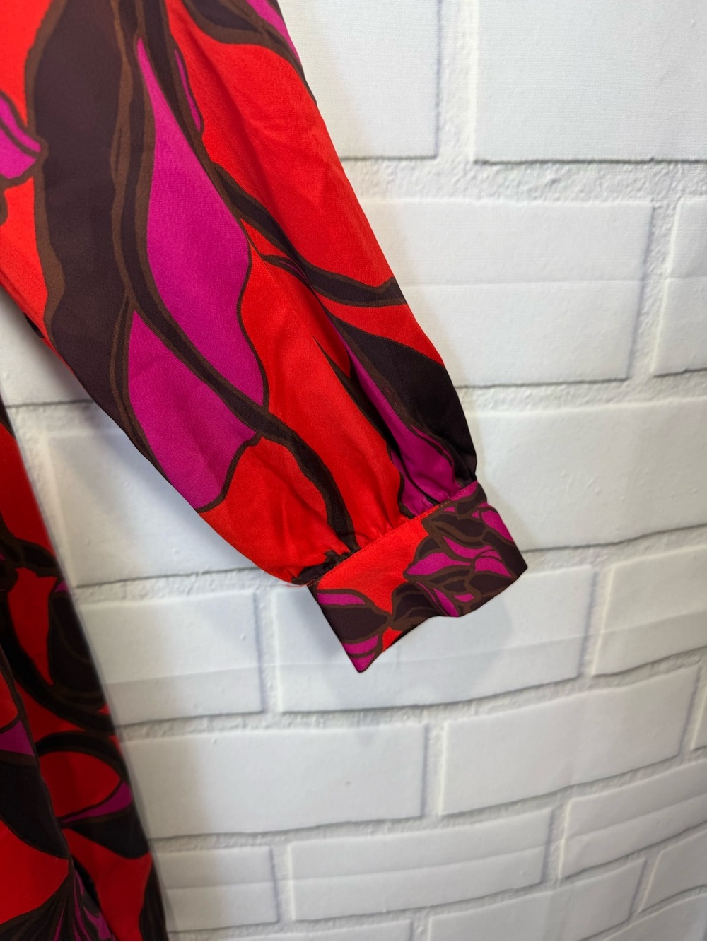 Who What Wear Floral Mock Neck Shift Dress Size L Red Pink Long Sleeve Pockets - Picture 6 of 12